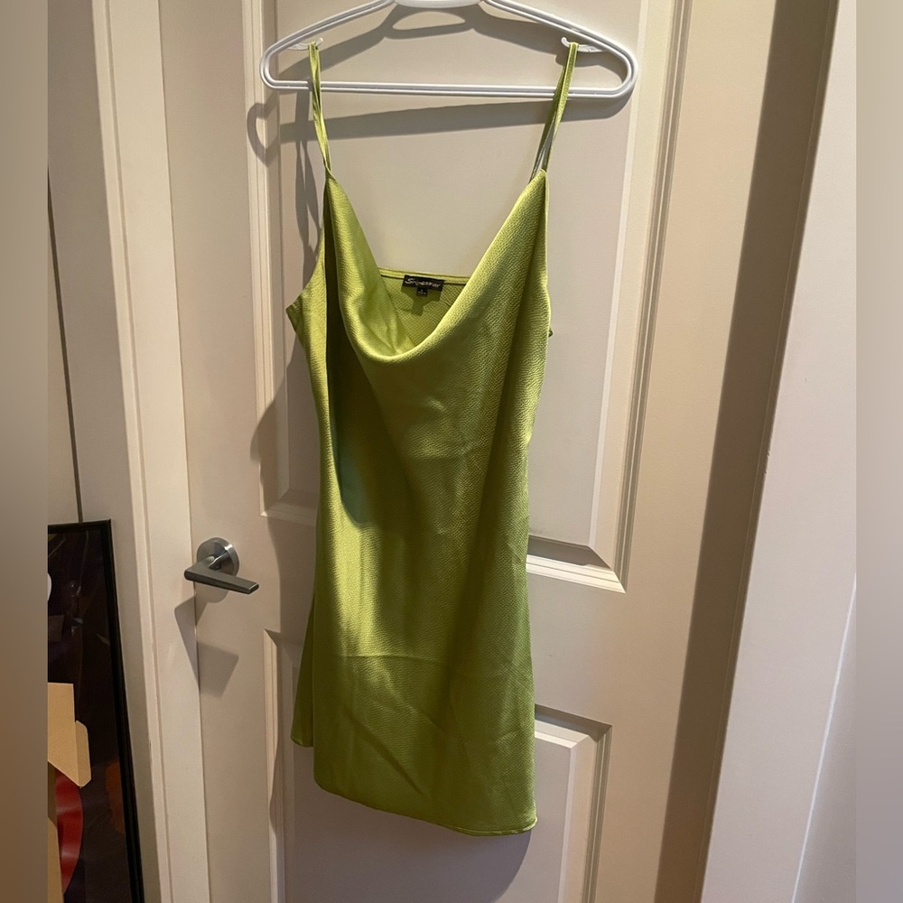Shinestar Vibrant Green Textured Slip Dress
